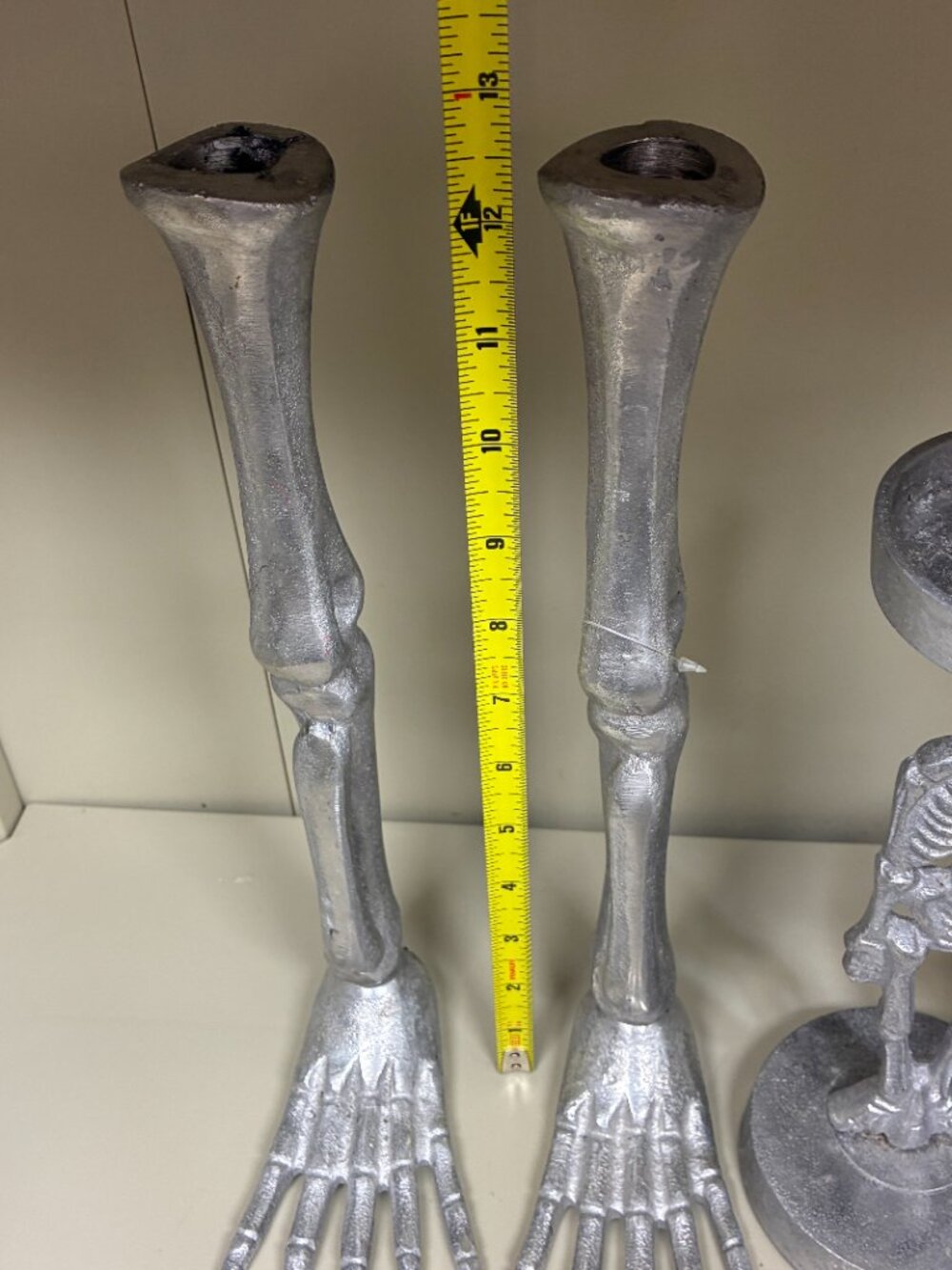 Vintage Gothic Metal Skeleton Legs Taper Candle Holders & Bat Goblet Decor Set - Picture 7 of 9